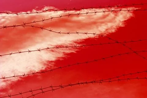 Barbed wire red sky Stock Photos