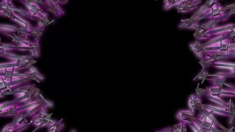 The barbed wire ring rotates counterclockwise and emits a pink glow against a Stock Footage 244622659