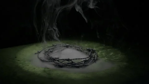 Barbed wire ring, smoking spotlight Stock Footage 316506127