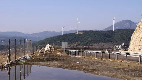 Barbed wire scenery with wind and a lot of rubbish around Stock Footage 119795692