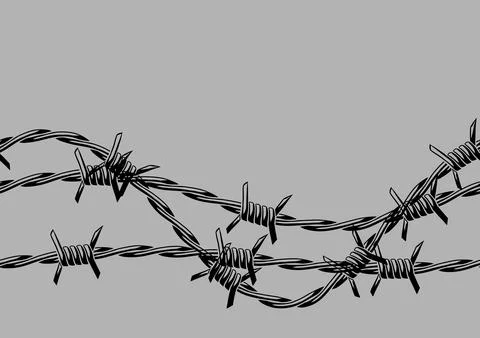 Barbed wire seamless pattern. Sharp barbwire border chain. 库存插图