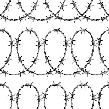 Barbed wire seamless pattern. Sharp barbwire border chain. Stock Illustration