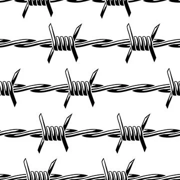 Barbed wire seamless pattern. Sharp barbwire border chain. Stock Illustration