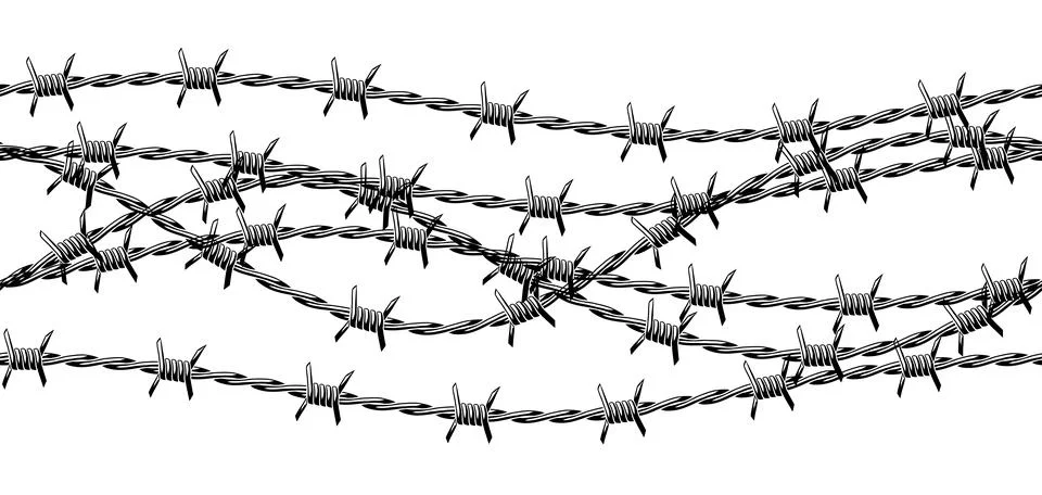 Barbed wire seamless pattern. Sharp barbwire border chain. 스톡 일러스트