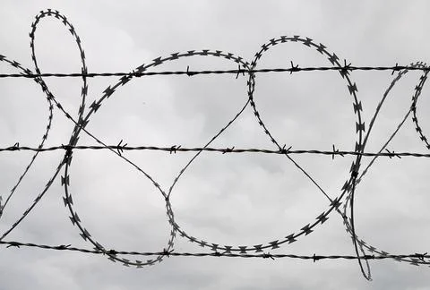 Barbed wire, security fence Stock Photos