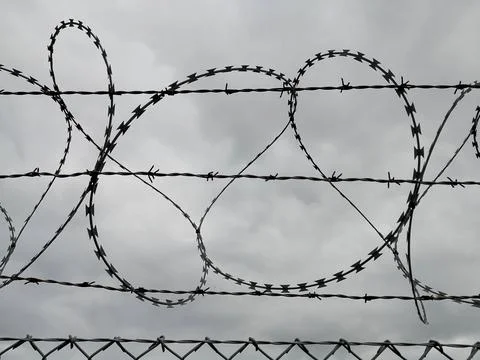 Barbed wire, security fence Stock Photos