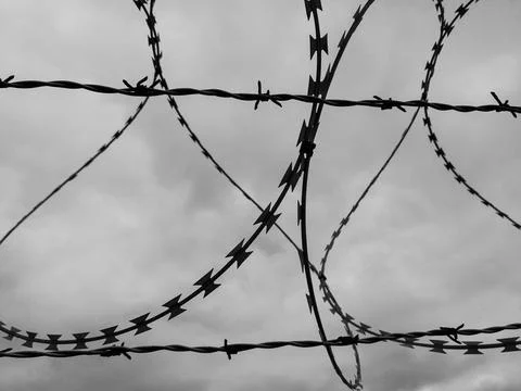 Barbed wire, security fence Stock Photos