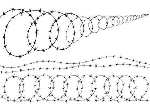 Barbed wire set graphic black white sketch isolated illustration vector Stock Illustration