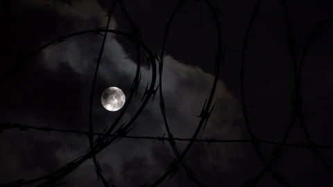 Barbed Wire Silhouette, Full Moon Timelapse Stock Footage 98051155