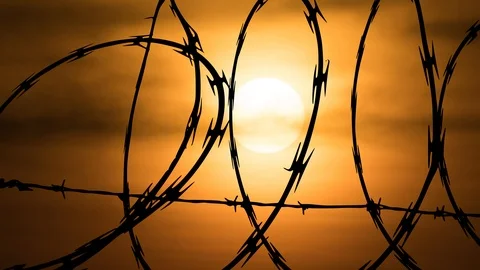 Barbed Wire Silhouette, Sunset Timelapse Stock Footage 102351068