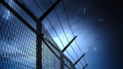 Barbed Wire Silhouette, Thunderstorm Timelapse Stock Footage 113106976