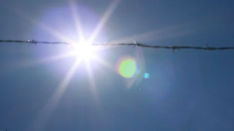 Barbed wire on sky and sun background Video stock 24510273