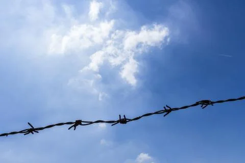 Barbed wire on sky background Stock Photos