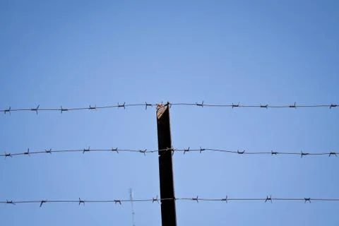 Barbed wire on sky background Stock Photos
