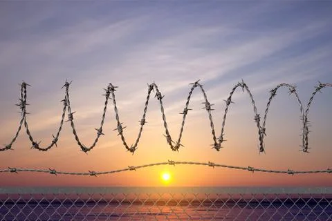 Barbed wire at sunset Stock Illustration