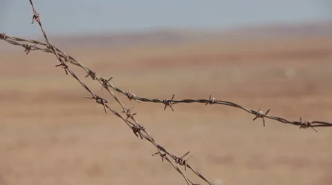 Barbed wire. Tank rides in the desert. Stock Footage 59303117