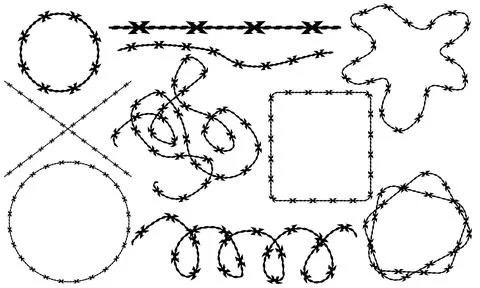 Barbed wire. Template of brush, set of design elements, frames. Vector illust Stock Illustration