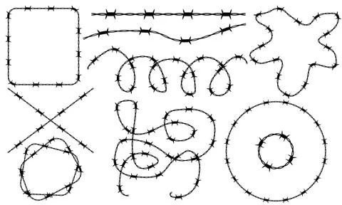 Barbed wire. Template of brush, set of design elements, frames. Vector illust Stock Illustration