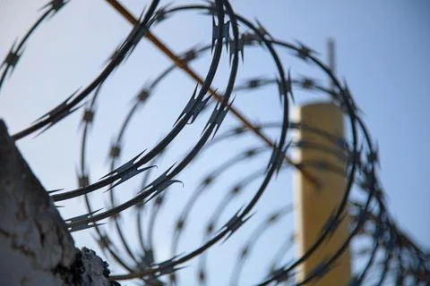 Barbed wire on top of a old wall 库存照片