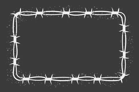 Barbed wire twisted frame y2k, round border tattoo, gothic textured steel frame Stock Illustration