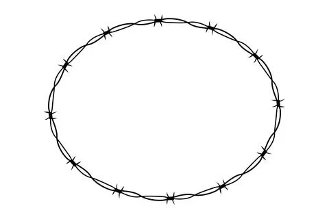 Barbed wire twisted ring y2k, round border tattoo, gothic textured steel frame Illustrazione stock