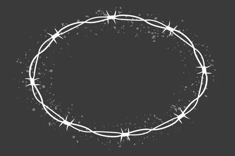 Barbed wire twisted ring y2k, round border tattoo, gothic textured steel frame Stock Illustration