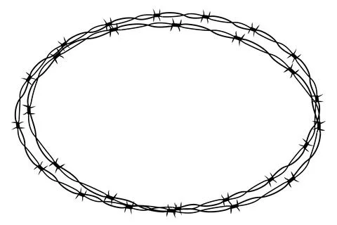 Barbed wire twisted ring y2k, round border tattoo, gothic textured steel frame Illustrazione stock