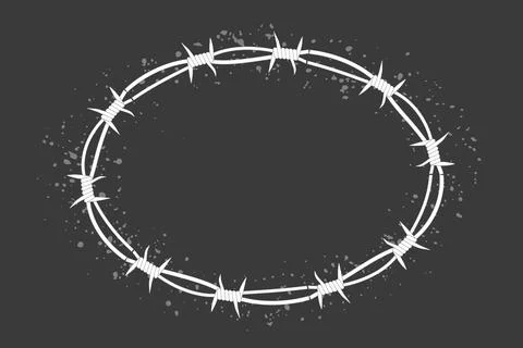 Barbed wire twisted ring y2k, round border tattoo, gothic textured steel frame Illustrazione stock