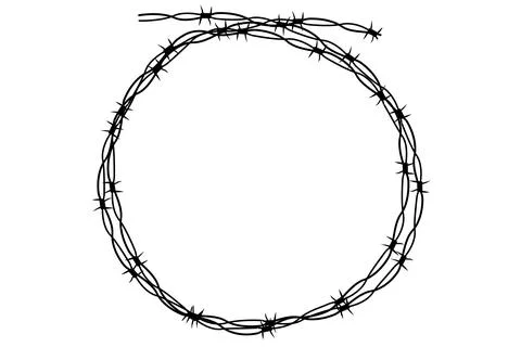 Barbed wire twisted ring y2k, round border tattoo, gothic textured steel frame Stock Illustration