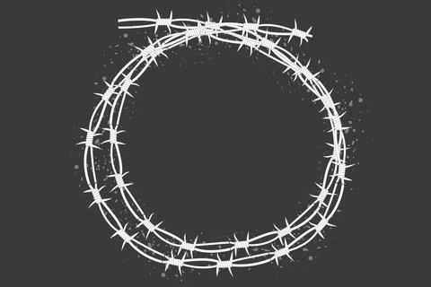 Barbed wire twisted ring y2k, round border tattoo, gothic textured steel frame Stock Illustration