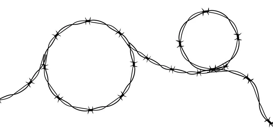 Barbed wire twisted ring y2k, round border tattoo, gothic textured steel frame Stock-Illustration