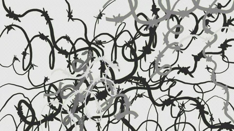 Barbed wire wraps green screen in cartoon style. Concept of restriction Stock Footage 329200830