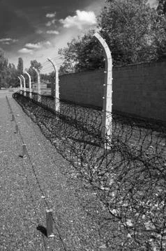 Barbed wires of a concentration camp Stock Photos