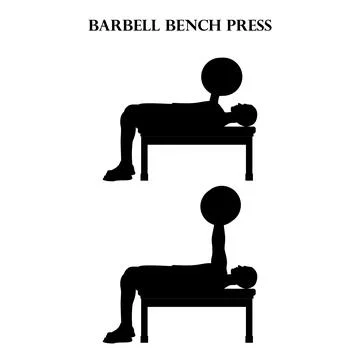 Barbell bench press exercise strength workout vector illustration silhouette Illustrazione stock