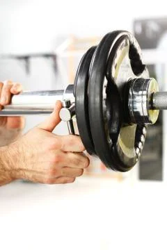 Barbell, the coach does load Foto stock