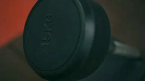 Barbell on gym bench Stock Footage 90309454