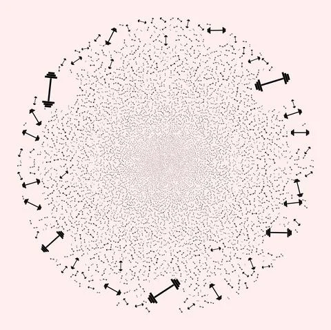 Barbell Icon Mosaic Exploding Round Globula Stock Illustration