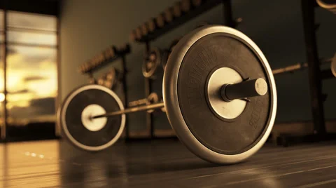 Barbell with Plates On Gym Floor Stock Footage 59161073