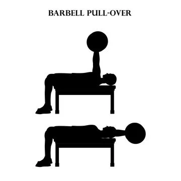 Barbell pull-over exercise strength workout vector illustration silhouette Stockillustratie