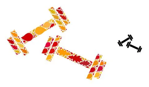 Barbells Autumn Composition Icon with Fall Leaves Illustrazione stock