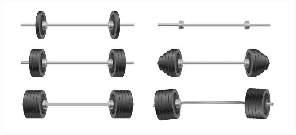 Barbells set of with different weights. Weightlifting equipment. Vector Stock Illustration