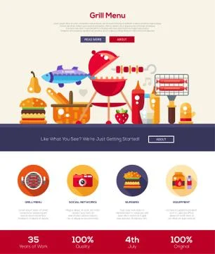 Barbeque and picnic menu website header banner with webdesign elements Stock Illustration