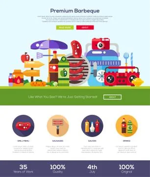 Barbeque and picnic website header banner with webdesign elements Stock Illustration