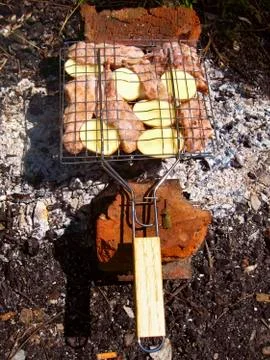 Barbeque on the bonfire Stock Photos