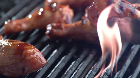 Barbeque chicken on grill, shot on Phantom Flex 4K Stock Footage