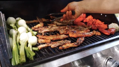 Barbeque close-up shot Stock Footage 113974410