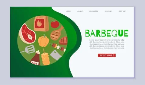 Barbeque cooking web template with grill top view, bbq and grilled food steak Stock Illustration