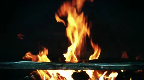 Barbeque fire slow motion Stock Footage 10751756