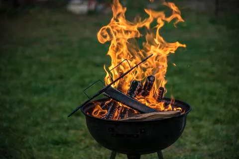 Barbeque flame, open fire in the grill Stock Photos