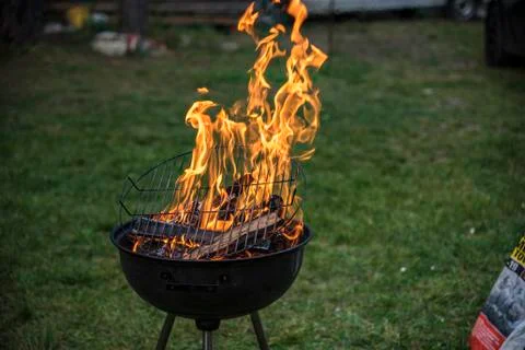 Barbeque flame, open fire in the grill Stock Photos